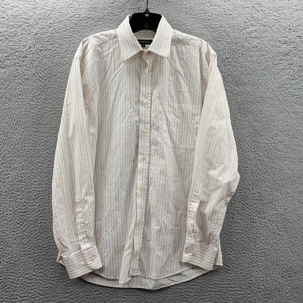 JHANE BARNES Shirt Mens Medium 15.5 Button Up Striped Dress White Orange